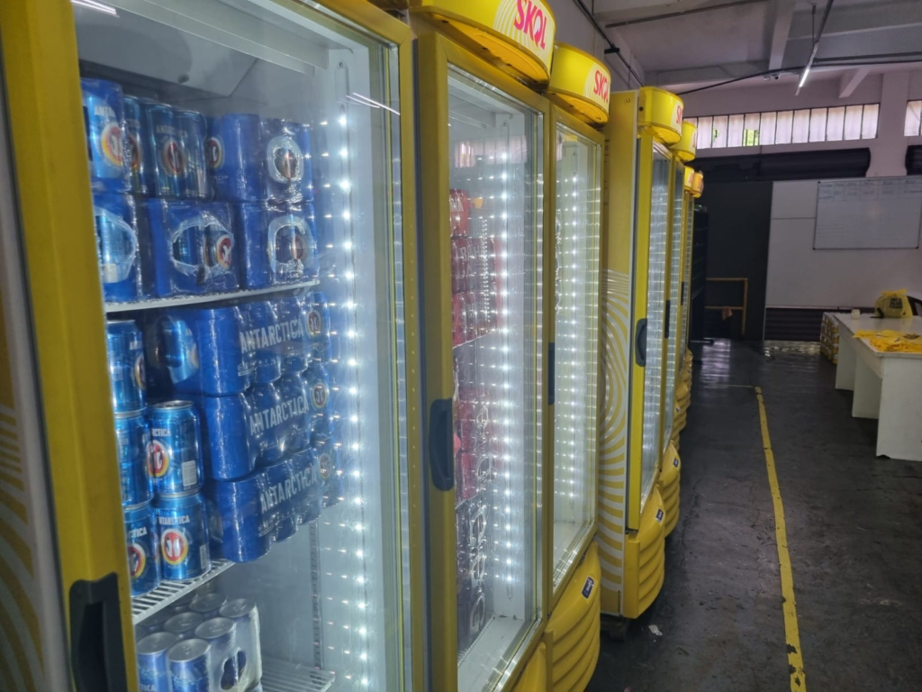 Beer fridges inside a dark store